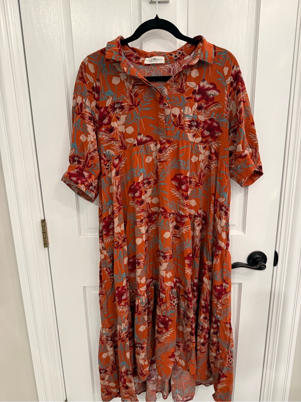 Natural Life Rebecca Midi Dress Orange Tropical Floral - Picture 4 of 7
